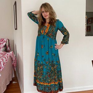 Free People Teal Peasant Caftan Midi Dress XS